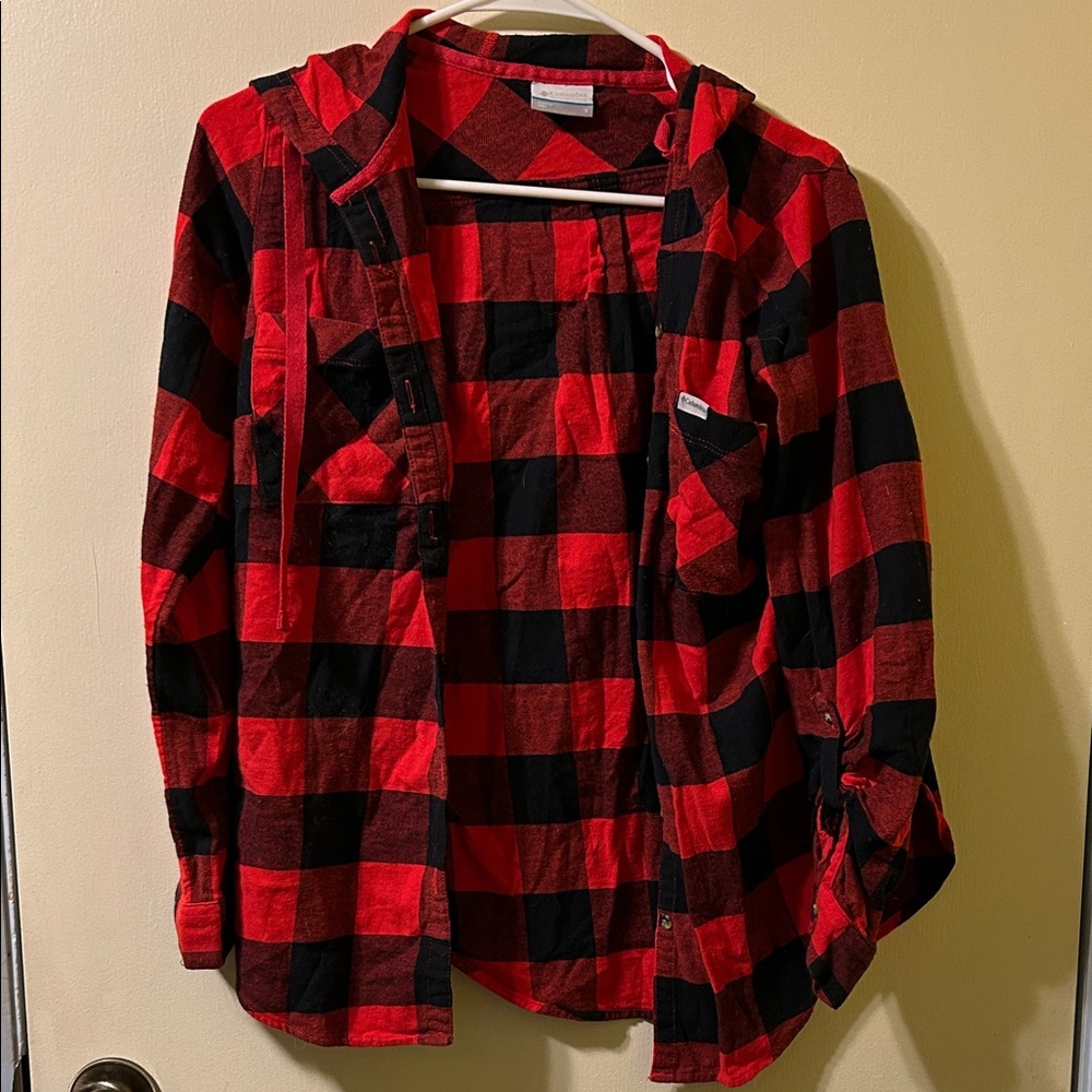 Red and Black Plaid Hooded flannel